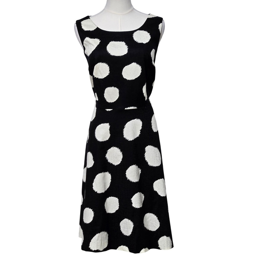 Talbots Dress Womens‎ 14P Black White Polka Dot Sleeveless Textured Midi Petite